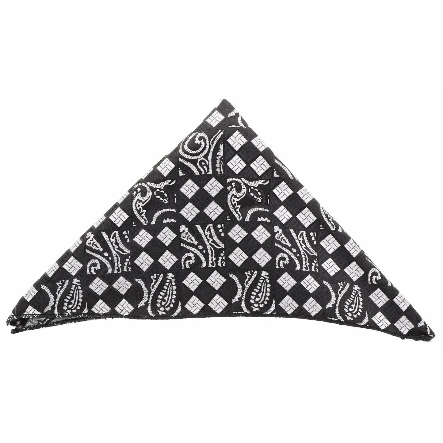 Vittorio Farina Men's Paisley Design Microfiber Pocket Square - Black Geometric - Pocket Square - Vittorio Farina