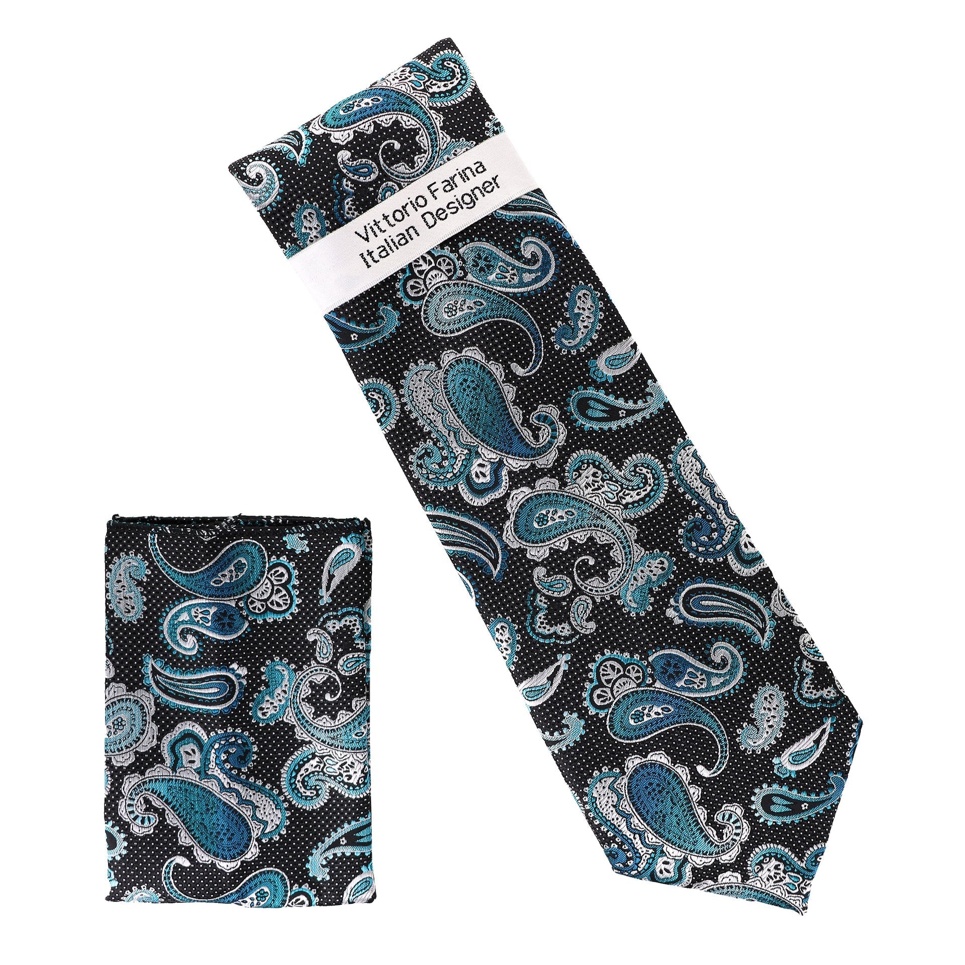 Vittorio Farina Men's Paisley Design Necktie & Pocket Square - D-1310 - Necktie & Pocket Square - Vittorio Farina