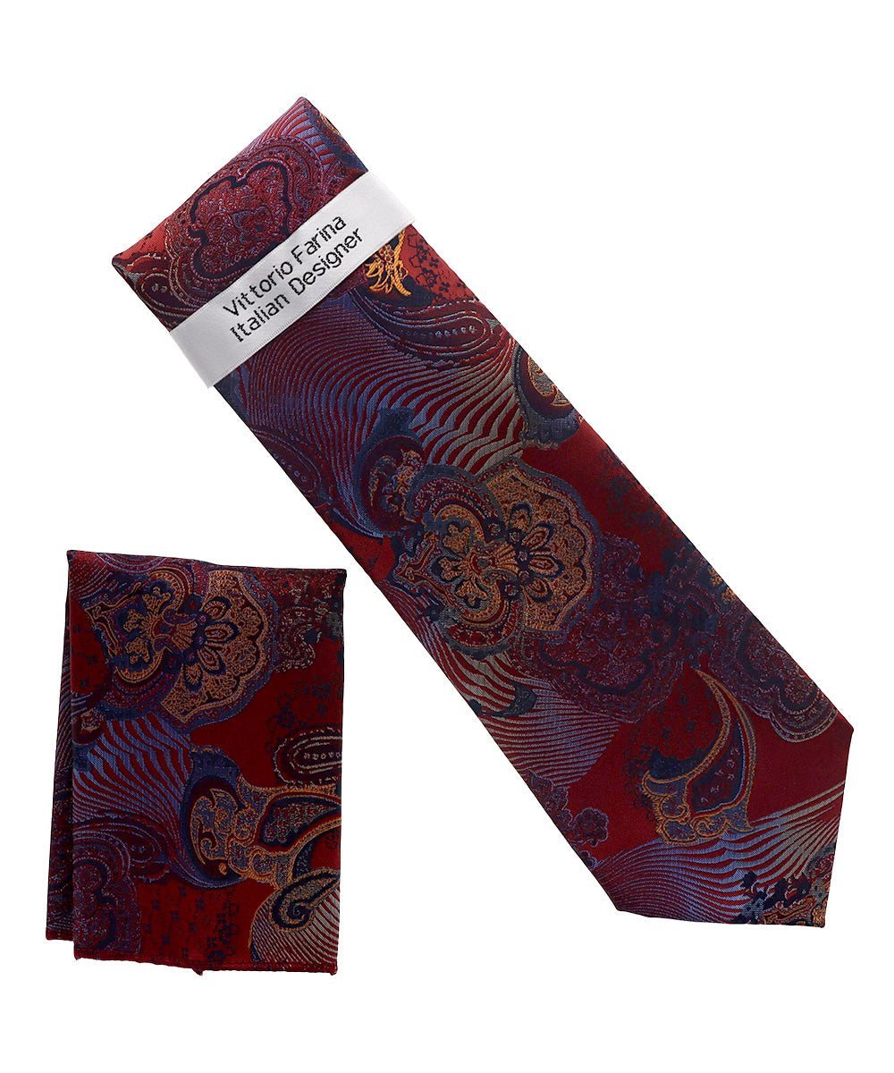 Vittorio Farina Men's Paisley Design Necktie & Pocket Square - NH-D_1460 - Necktie & Pocket Square - Vittorio Farina