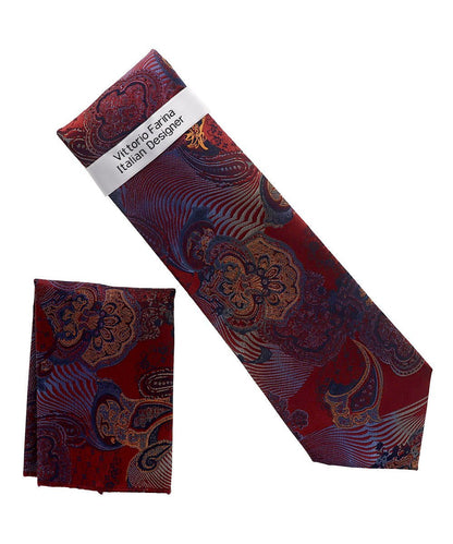 Vittorio Farina Men's Paisley Design Necktie & Pocket Square - NH-D_1460 - Necktie & Pocket Square - Vittorio Farina