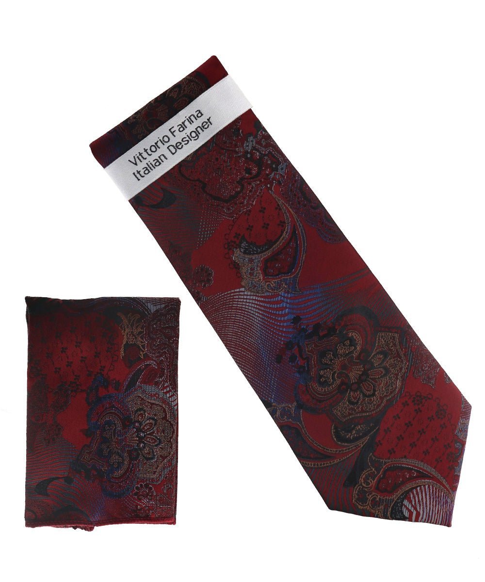 Vittorio Farina Men's Paisley Design Necktie & Pocket Square - NH-D_1463 - Necktie & Pocket Square - Vittorio Farina