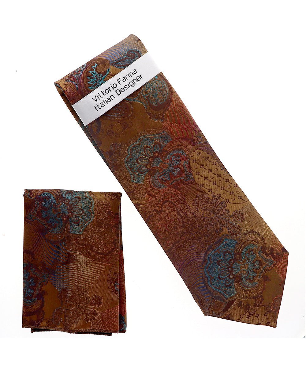 Vittorio Farina Men's Paisley Design Necktie & Pocket Square - NH-D_1465 - Necktie & Pocket Square - Vittorio Farina
