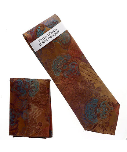 Vittorio Farina Men's Paisley Design Necktie & Pocket Square - NH-D_1465 - Necktie & Pocket Square - Vittorio Farina