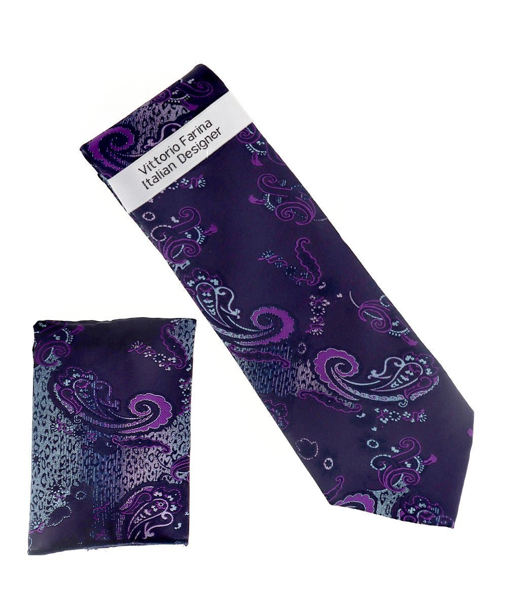 Vittorio Farina Men's Paisley Design Necktie & Pocket Square - NH-D_1466 - Necktie & Pocket Square - Vittorio Farina