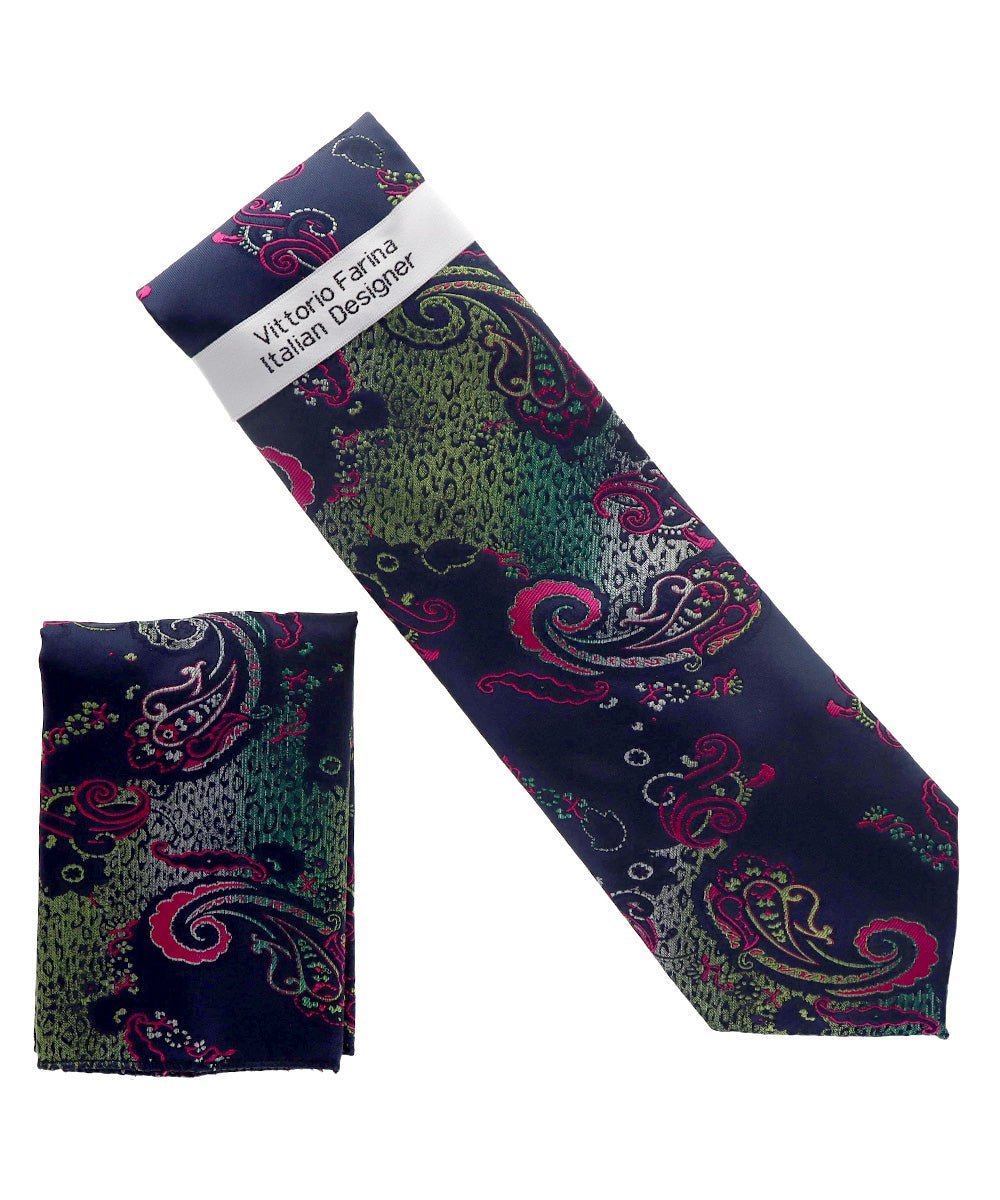 Vittorio Farina Men's Paisley Design Necktie & Pocket Square - NH-D_1468 - Necktie & Pocket Square - Vittorio Farina
