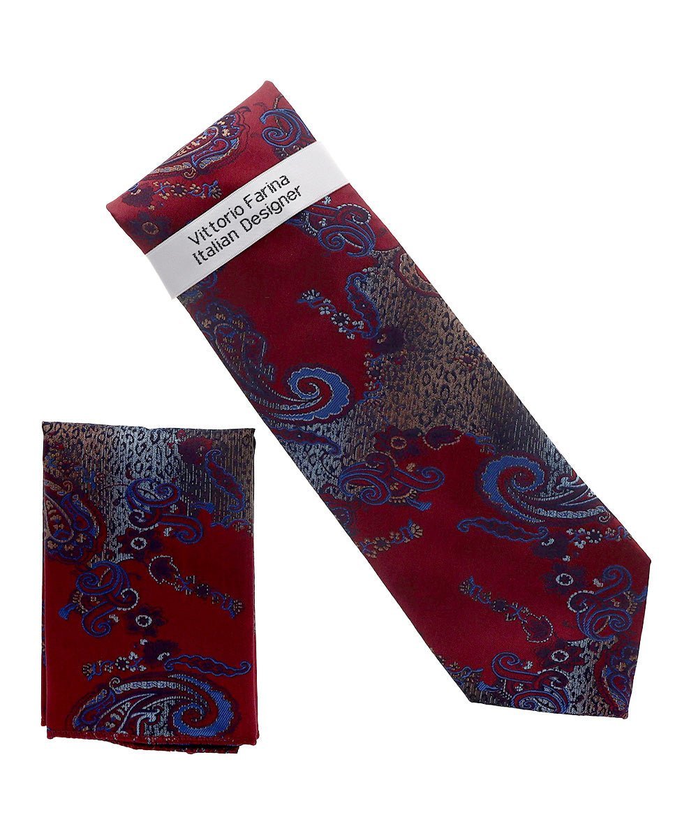 Vittorio Farina Men's Paisley Design Necktie & Pocket Square - NH-D_1469 - Necktie & Pocket Square - Vittorio Farina