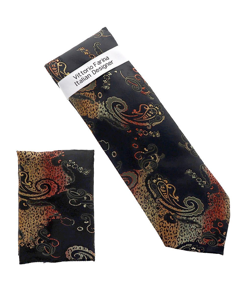 Vittorio Farina Men's Paisley Design Necktie & Pocket Square - NH-D_1470 - Necktie & Pocket Square - Vittorio Farina
