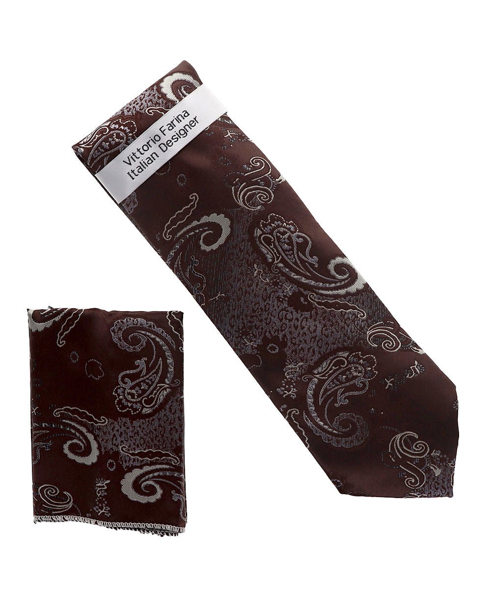 Vittorio Farina Men's Paisley Design Necktie & Pocket Square - NH-D_1474 - Necktie & Pocket Square - Vittorio Farina