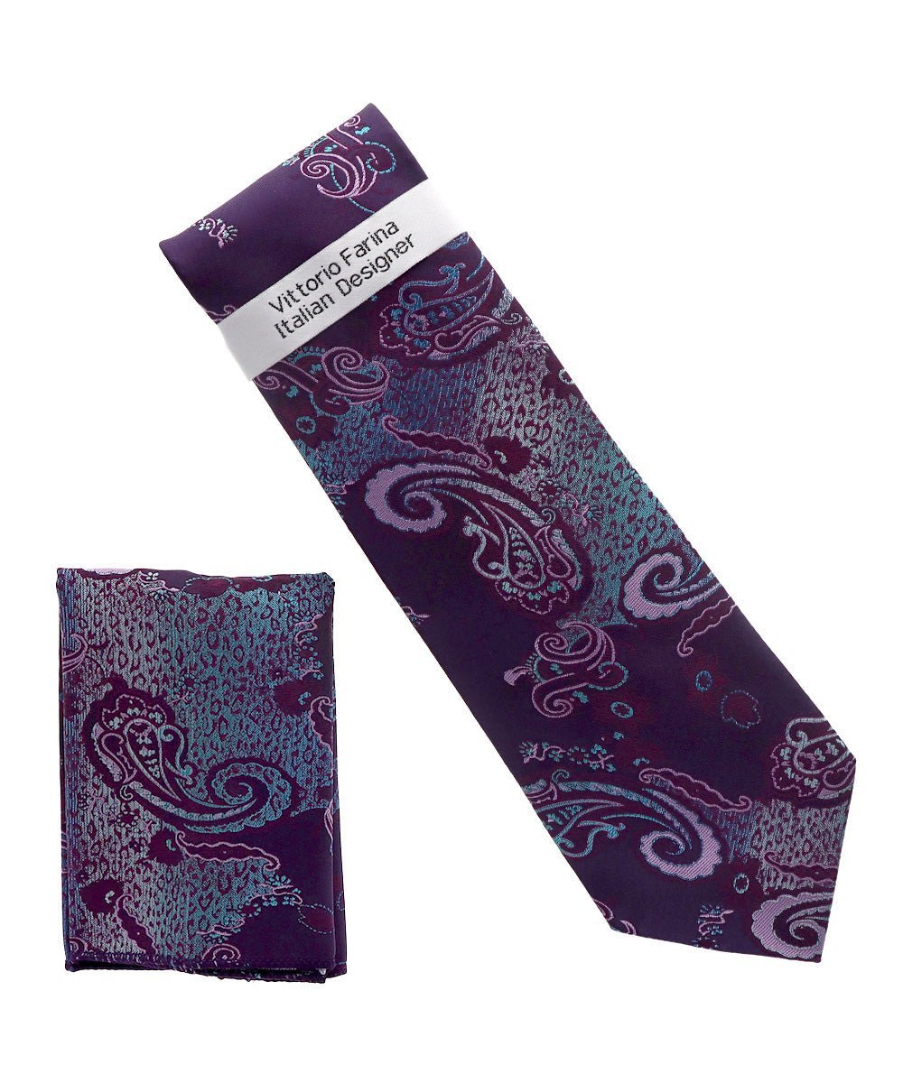 Vittorio Farina Men's Paisley Design Necktie & Pocket Square - NH-D_1475 - Necktie & Pocket Square - Vittorio Farina