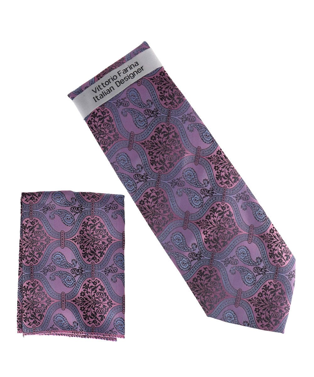Vittorio Farina Men's Paisley Design Necktie & Pocket Square - NH-D_1490 - Necktie & Pocket Square - Vittorio Farina