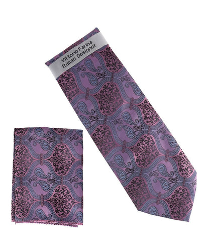 Vittorio Farina Men's Paisley Design Necktie & Pocket Square - NH-D_1490 - Necktie & Pocket Square - Vittorio Farina