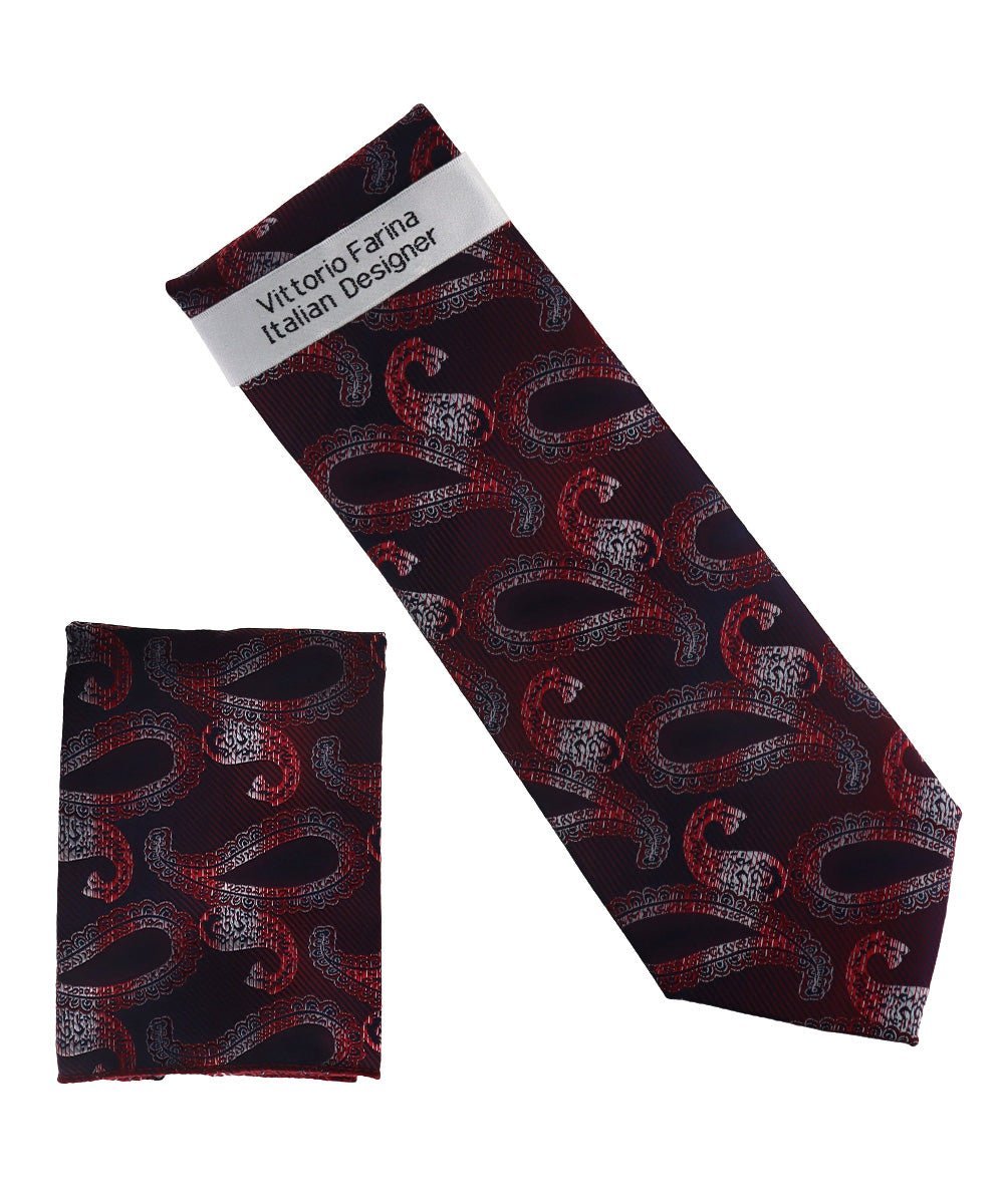 Vittorio Farina Men's Paisley Design Necktie & Pocket Square - NH-D_1494 - Necktie & Pocket Square - Vittorio Farina