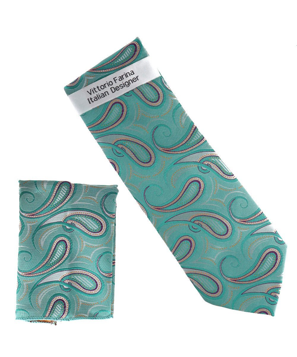 Vittorio Farina Men's Paisley Design Necktie & Pocket Square - NH-D_1508 - Necktie & Pocket Square - Vittorio Farina