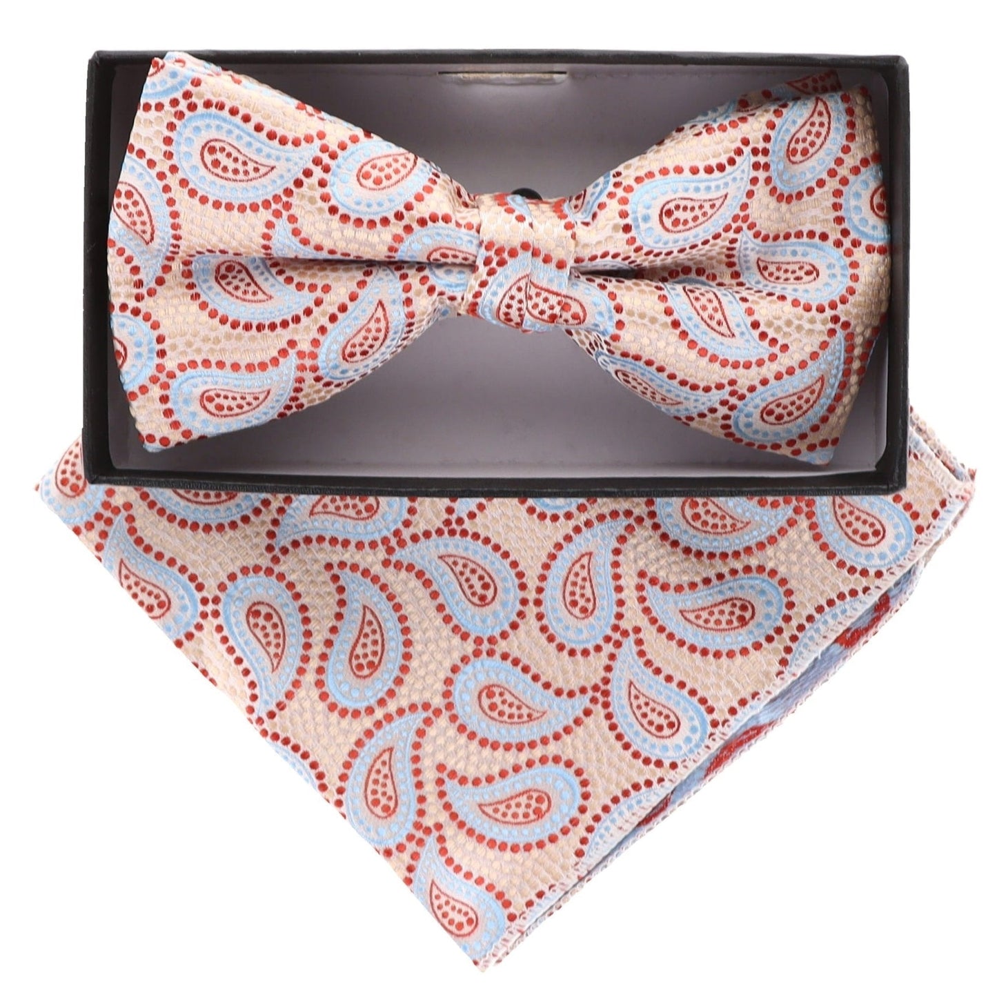 Vittorio Farina Men's Paisley Design Satin Bow Tie & Pocket Square in Gift Box - BH-21035 - Bow Tie & Pocket Square - Vittorio Farina