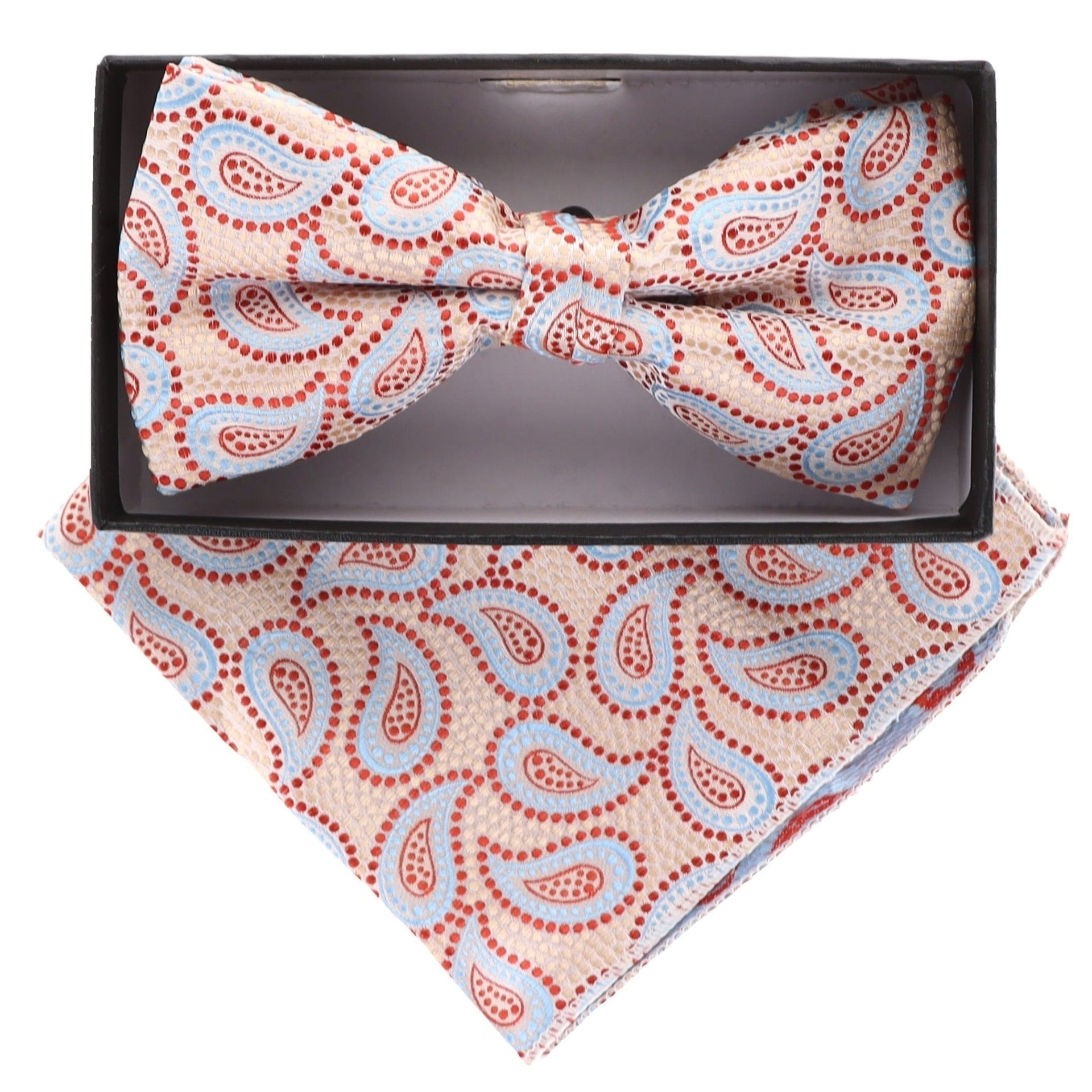 Vittorio Farina Men's Paisley Design Satin Bow Tie & Pocket Square in Gift Box - BH-21035 - Bow Tie & Pocket Square - Vittorio Farina