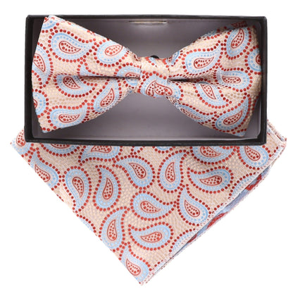 Vittorio Farina Men's Paisley Design Satin Bow Tie & Pocket Square in Gift Box - BH-21035 - Bow Tie & Pocket Square - Vittorio Farina