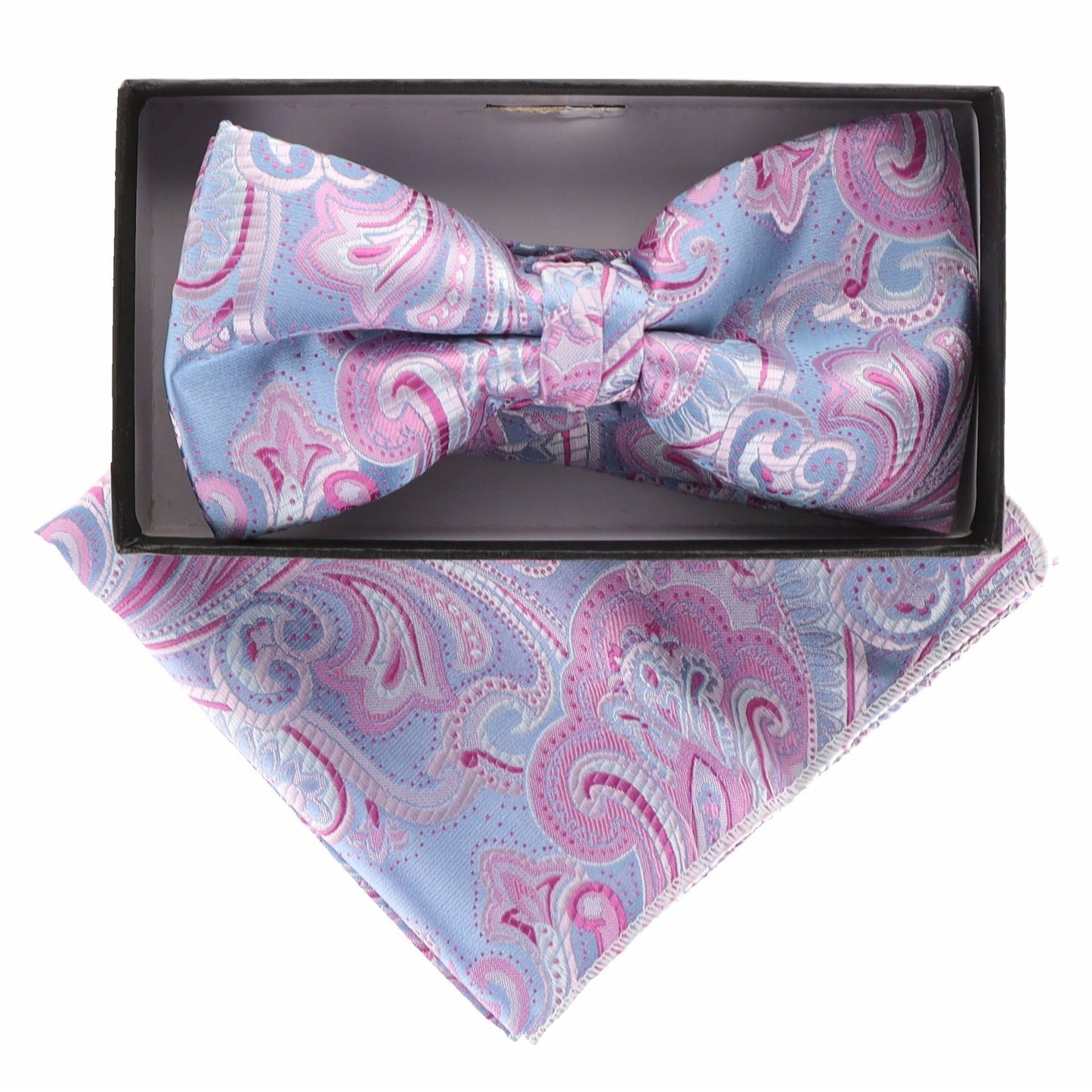 Vittorio Farina Men's Paisley Design Satin Bow Tie & Pocket Square in Gift Box - BH-21036 - Bow Tie & Pocket Square - Vittorio Farina
