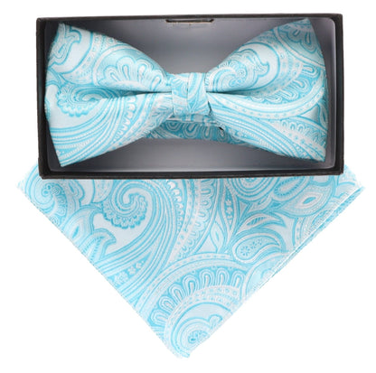 Vittorio Farina Men's Paisley Design Satin Bow Tie & Pocket Square in Gift Box - BH-21036 - Bow Tie & Pocket Square - Vittorio Farina