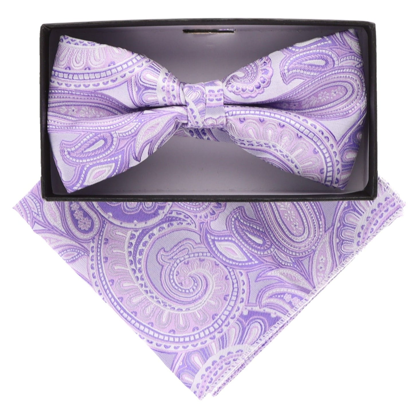 Vittorio Farina Men's Paisley Design Satin Bow Tie & Pocket Square in Gift Box - BH-21036 - Bow Tie & Pocket Square - Vittorio Farina