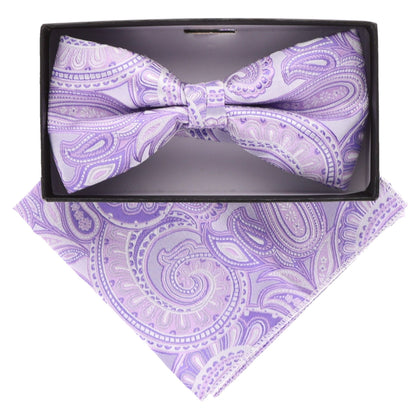 Vittorio Farina Men's Paisley Design Satin Bow Tie & Pocket Square in Gift Box - BH-21036 - Bow Tie & Pocket Square - Vittorio Farina