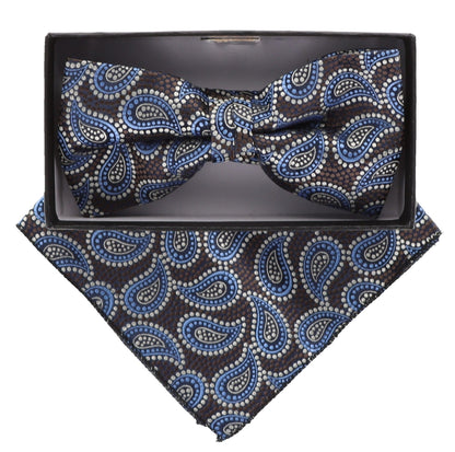 Vittorio Farina Men's Paisley Design Satin Bow Tie & Pocket Square in Gift Box - BH-21036 - Bow Tie & Pocket Square - Vittorio Farina
