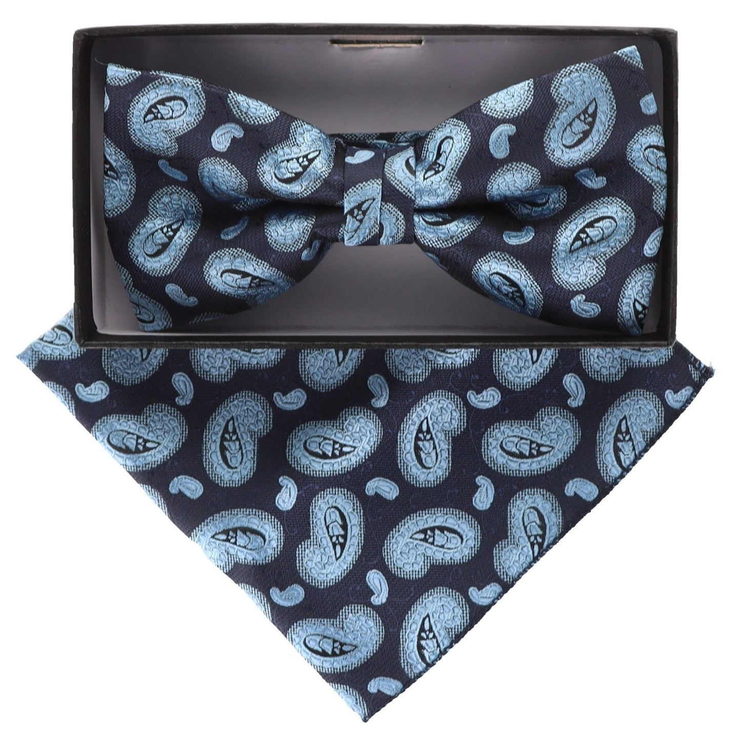 Vittorio Farina Men's Paisley Design Satin Bow Tie & Pocket Square in Gift Box - BH-21036 - Bow Tie & Pocket Square - Vittorio Farina