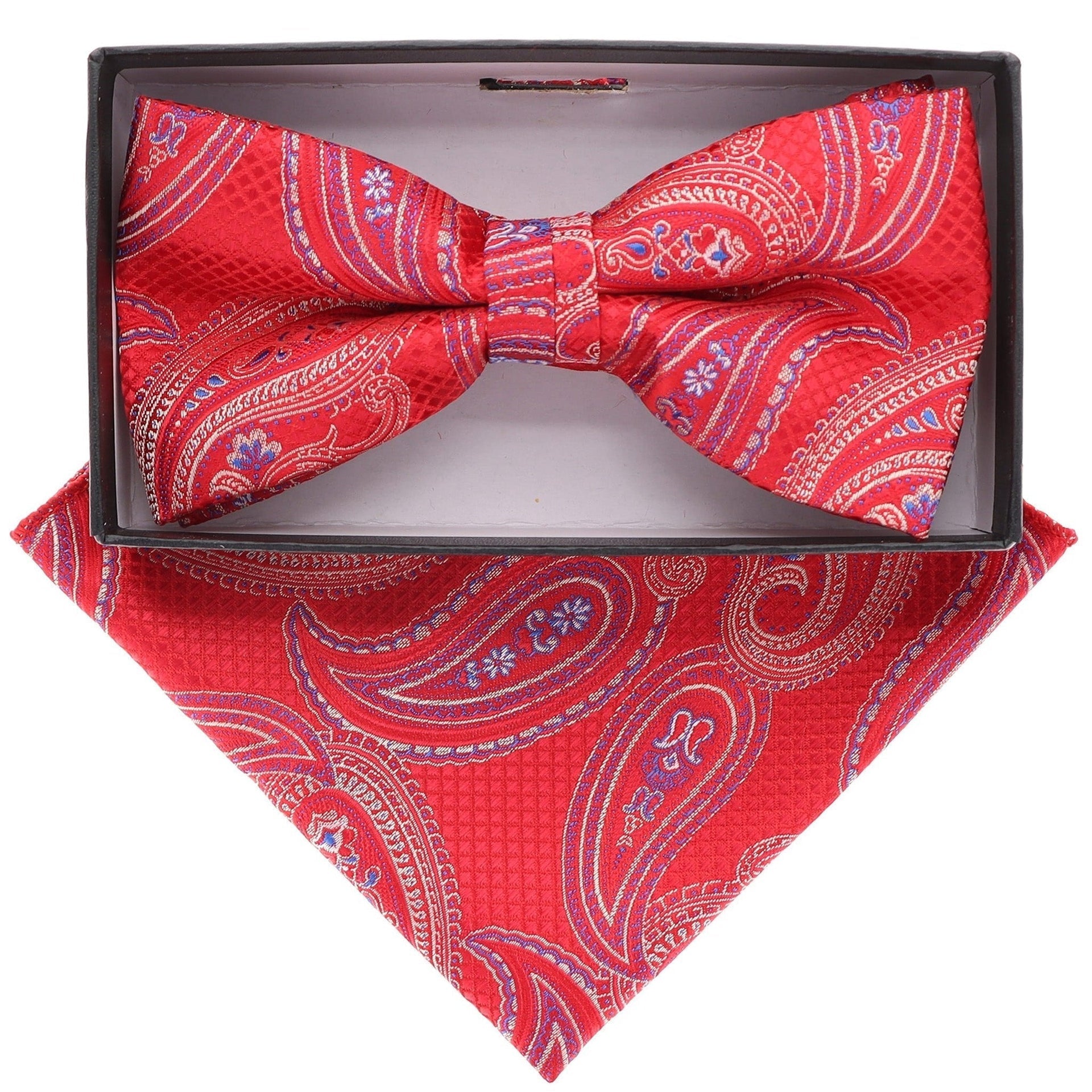 Vittorio Farina Men's Paisley Design Satin Bow Tie & Pocket Square in Gift Box - BH-21036 - Bow Tie & Pocket Square - Vittorio Farina