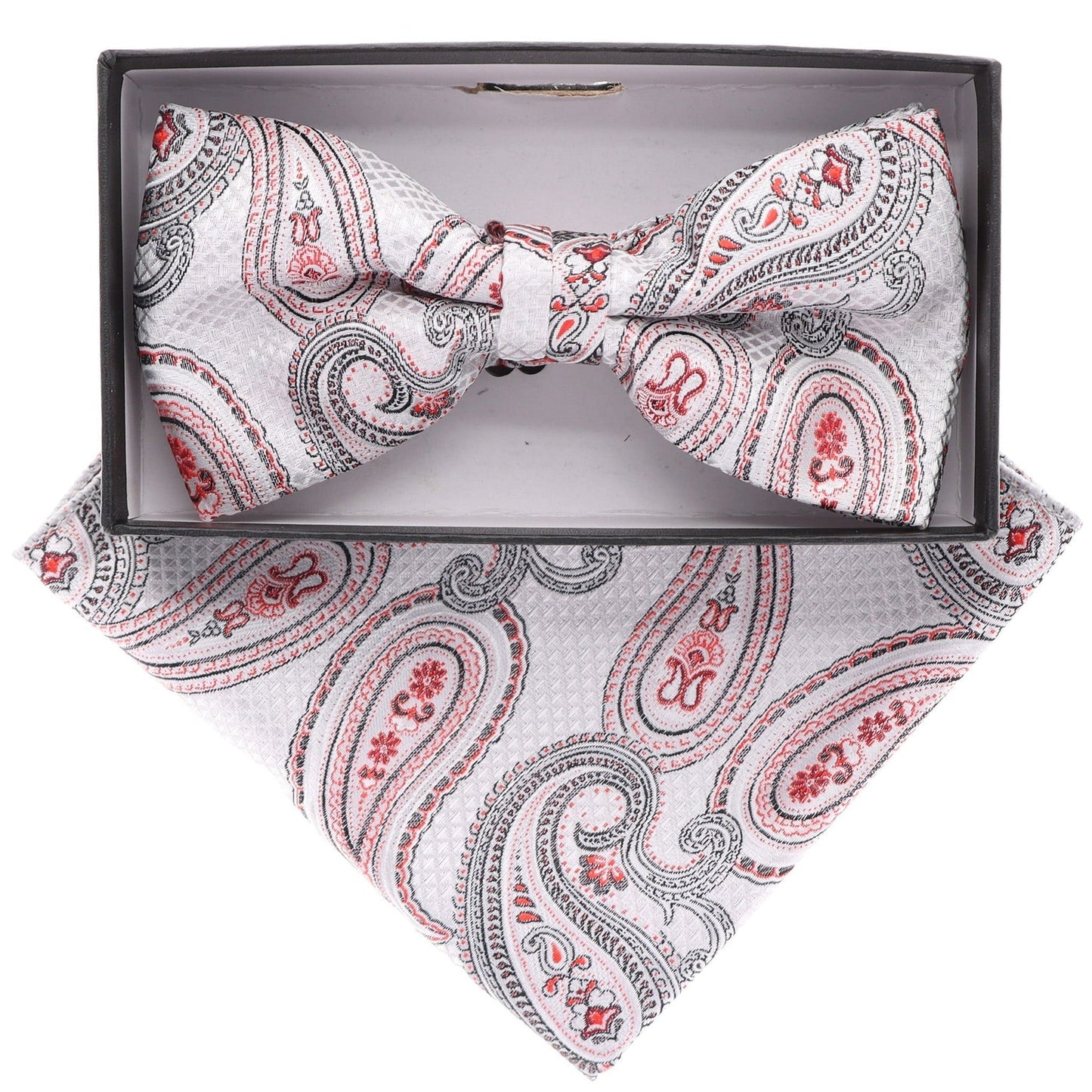 Vittorio Farina Men's Paisley Design Satin Bow Tie & Pocket Square in Gift Box - BH-21036 - Bow Tie & Pocket Square - Vittorio Farina
