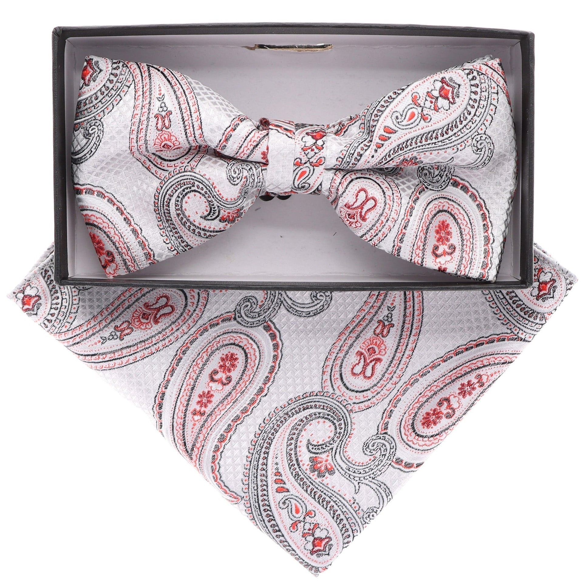 Vittorio Farina Men's Paisley Design Satin Bow Tie & Pocket Square in Gift Box - BH-21036 - Bow Tie & Pocket Square - Vittorio Farina