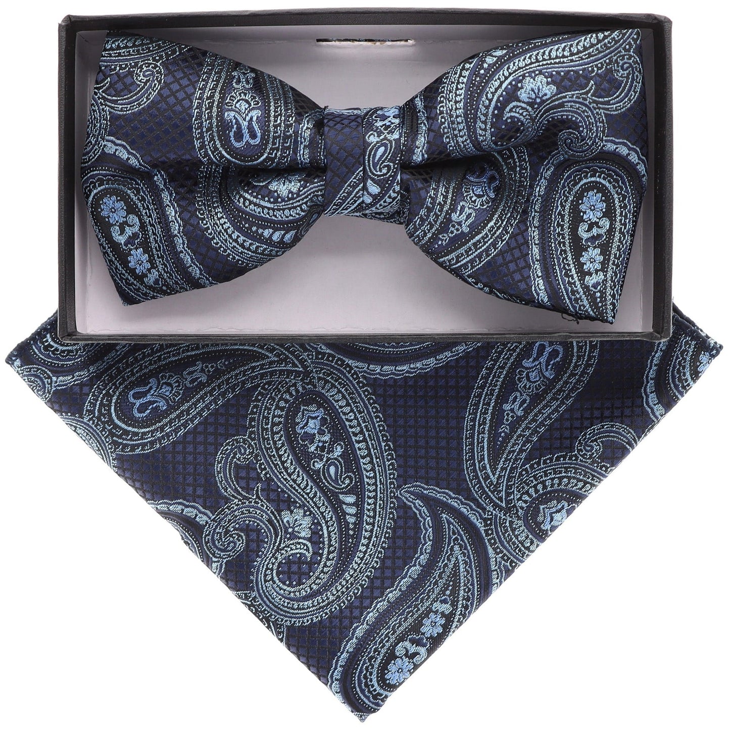 Vittorio Farina Men's Paisley Design Satin Bow Tie & Pocket Square in Gift Box - BH-21066 - Bow Tie & Pocket Square - Vittorio Farina