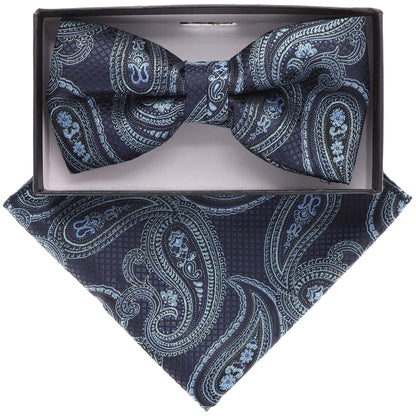 Vittorio Farina Men's Paisley Design Satin Bow Tie & Pocket Square in Gift Box - BH-21066 - Bow Tie & Pocket Square - Vittorio Farina