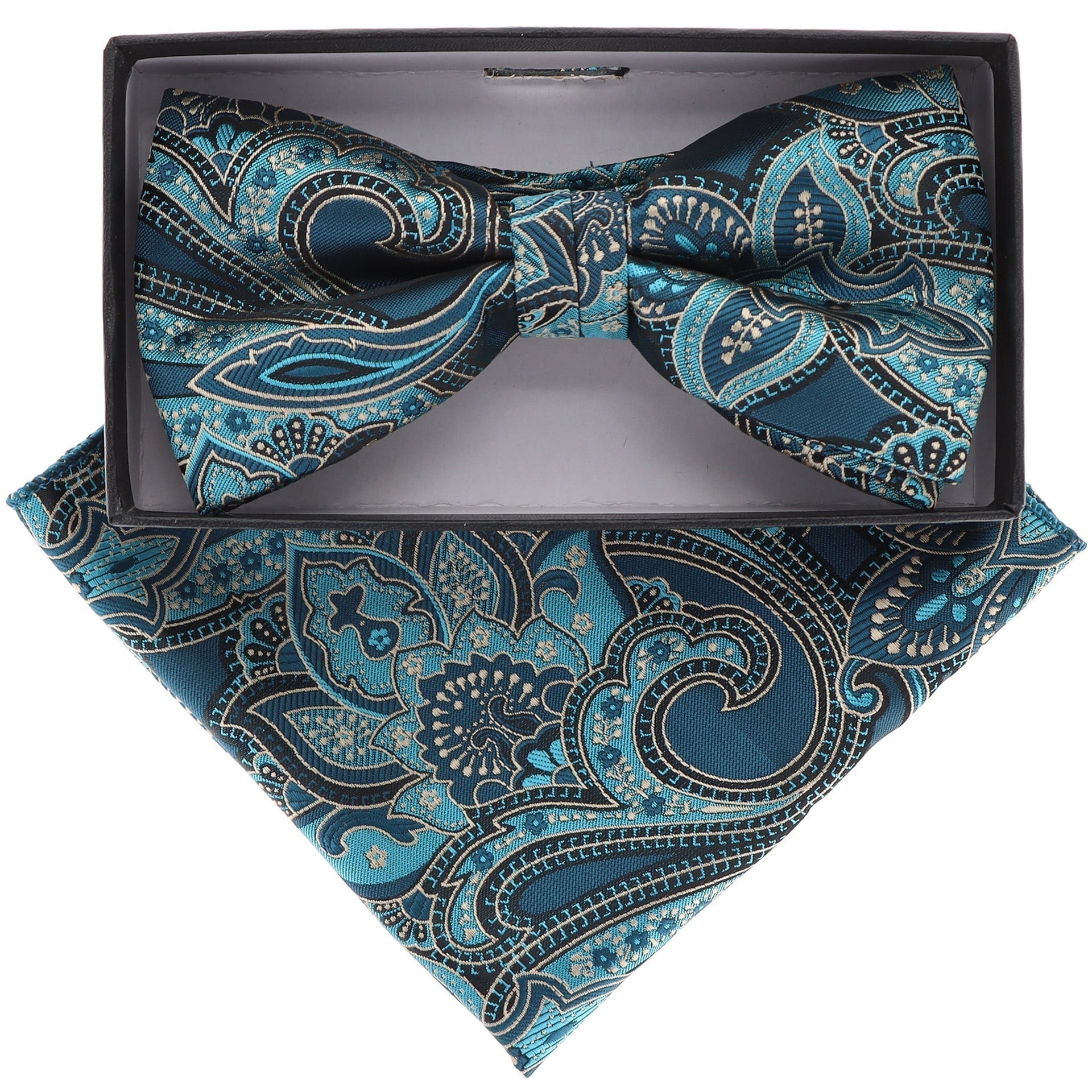 Vittorio Farina Men's Paisley Design Satin Bow Tie & Pocket Square in Gift Box - BH-21066 - Bow Tie & Pocket Square - Vittorio Farina
