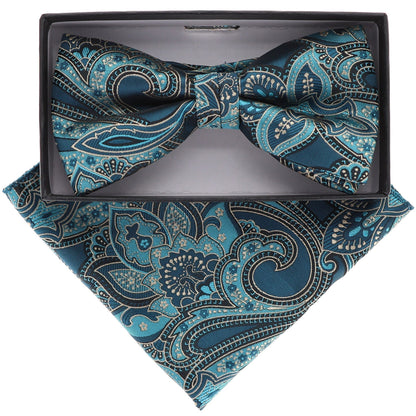 Vittorio Farina Men's Paisley Design Satin Bow Tie & Pocket Square in Gift Box - BH-21066 - Bow Tie & Pocket Square - Vittorio Farina