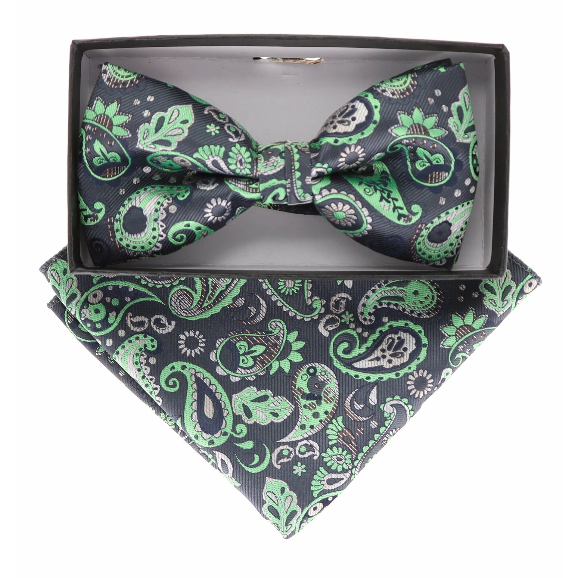 Vittorio Farina Men's Paisley Design Satin Bow Tie & Pocket Square in Gift Box - BH-21066 - Bow Tie & Pocket Square - Vittorio Farina