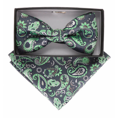 Vittorio Farina Men's Paisley Design Satin Bow Tie & Pocket Square in Gift Box - BH-21066 - Bow Tie & Pocket Square - Vittorio Farina