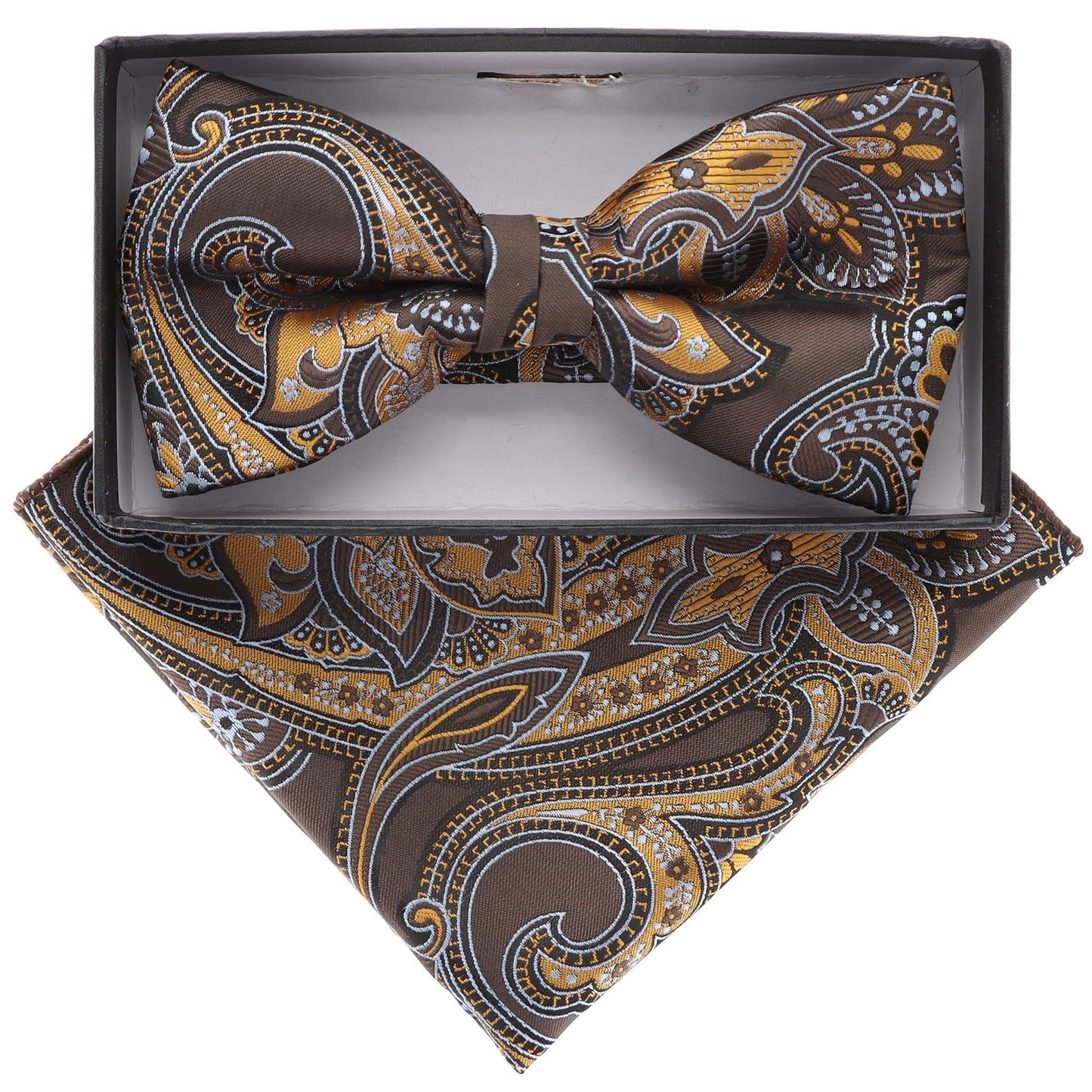 Vittorio Farina Men's Paisley Design Satin Bow Tie & Pocket Square in Gift Box - BH-21066 - Bow Tie & Pocket Square - Vittorio Farina