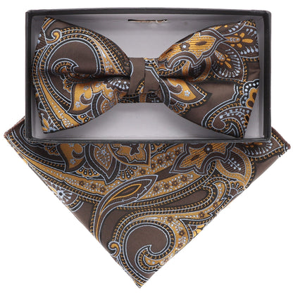 Vittorio Farina Men's Paisley Design Satin Bow Tie & Pocket Square in Gift Box - BH-21066 - Bow Tie & Pocket Square - Vittorio Farina