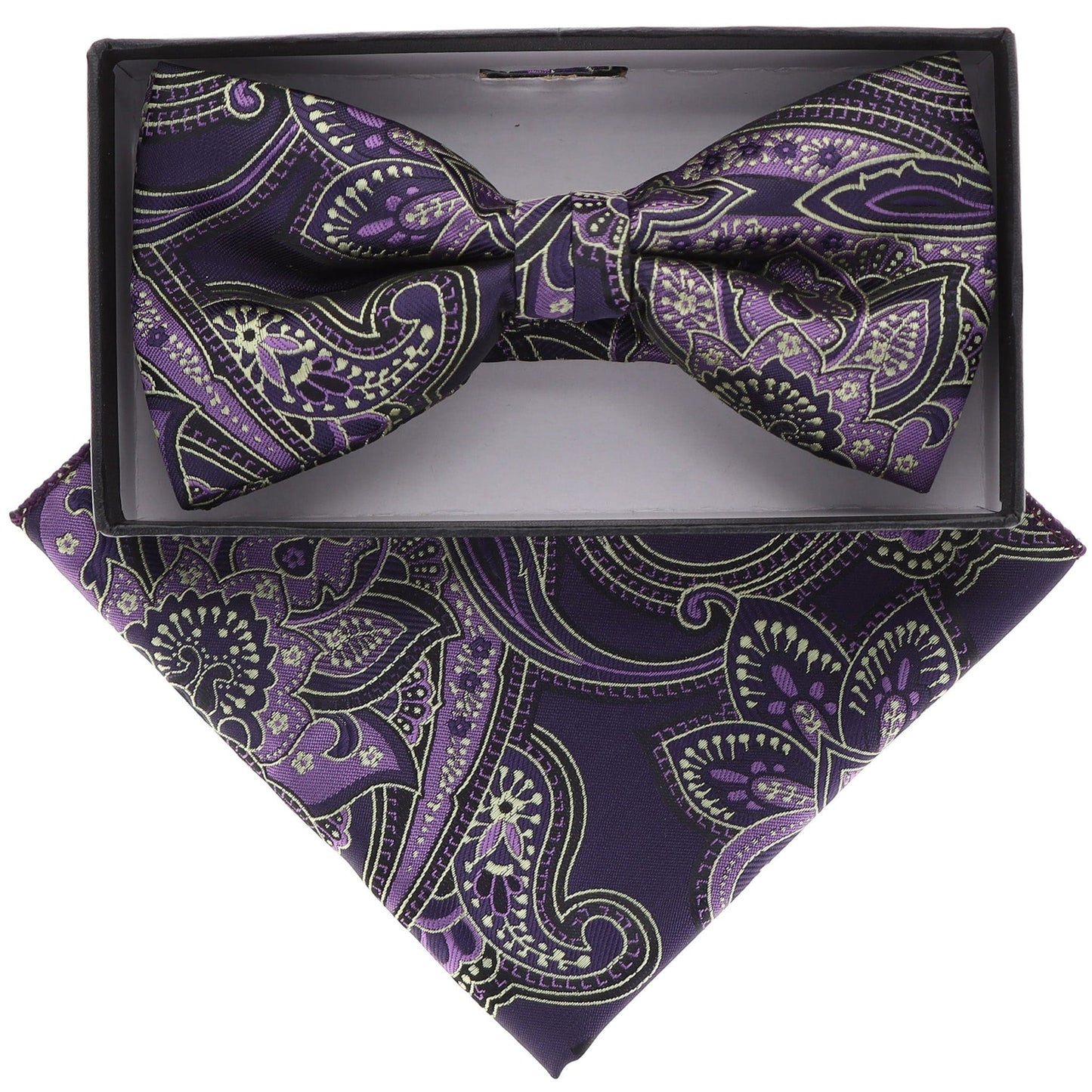 Vittorio Farina Men's Paisley Design Satin Bow Tie & Pocket Square in Gift Box - BH-21066 - Bow Tie & Pocket Square - Vittorio Farina
