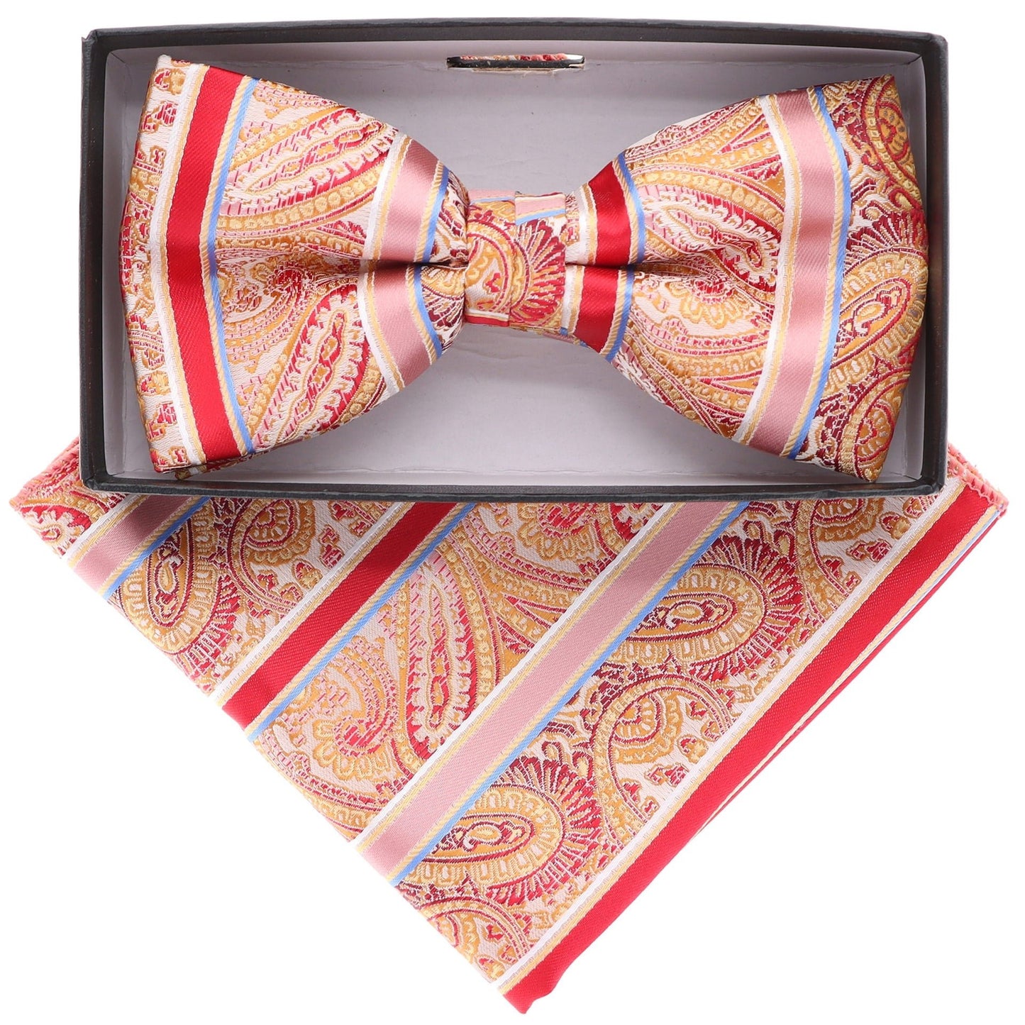 Vittorio Farina Men's Paisley Design Satin Bow Tie & Pocket Square in Gift Box - BH-21104 - Bow Tie & Pocket Square - Vittorio Farina