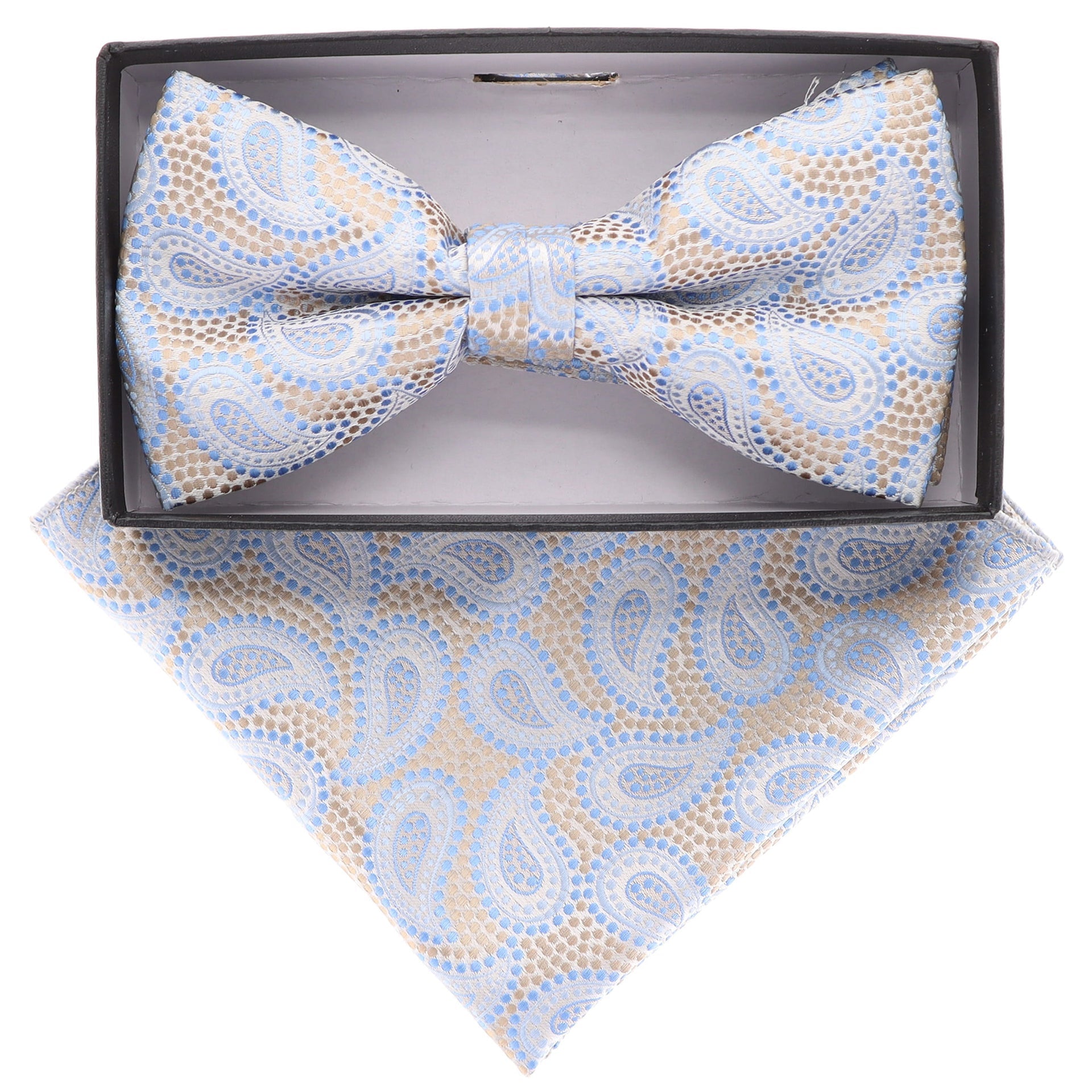 Vittorio Farina Men's Paisley Design Satin Bow Tie & Pocket Square in Gift Box - BH-21104 - Bow Tie & Pocket Square - Vittorio Farina