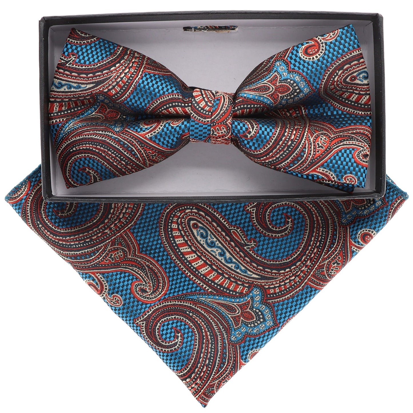 Vittorio Farina Men's Paisley Design Satin Bow Tie & Pocket Square in Gift Box - BH-21104 - Bow Tie & Pocket Square - Vittorio Farina