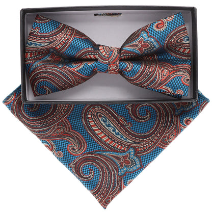 Vittorio Farina Men's Paisley Design Satin Bow Tie & Pocket Square in Gift Box - BH-21104 - Bow Tie & Pocket Square - Vittorio Farina