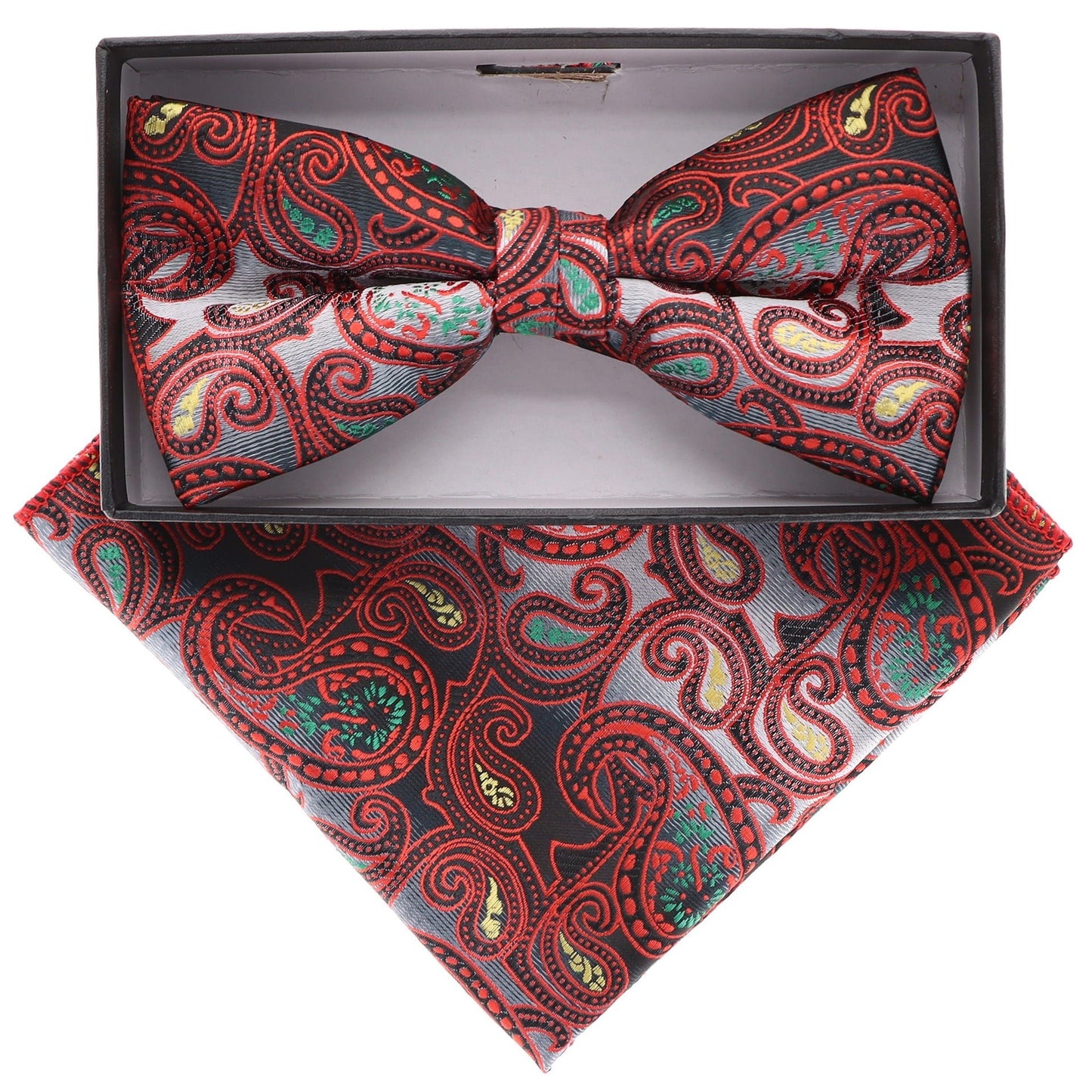 Vittorio Farina Men's Paisley Design Satin Bow Tie & Pocket Square in Gift Box - BH-21104 - Bow Tie & Pocket Square - Vittorio Farina