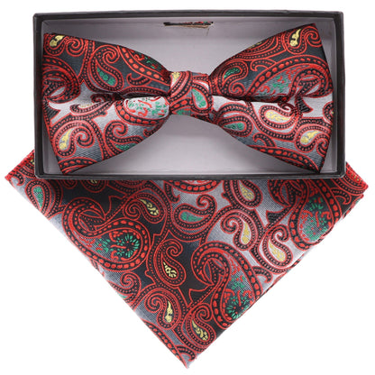 Vittorio Farina Men's Paisley Design Satin Bow Tie & Pocket Square in Gift Box - BH-21104 - Bow Tie & Pocket Square - Vittorio Farina