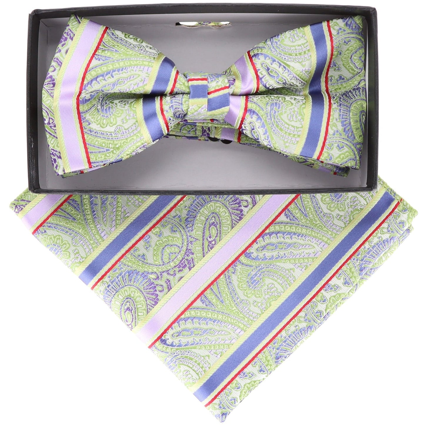 Vittorio Farina Men's Paisley Design Satin Bow Tie & Pocket Square in Gift Box - BH-21113 - Bow Tie & Pocket Square - Vittorio Farina