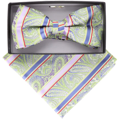 Vittorio Farina Men's Paisley Design Satin Bow Tie & Pocket Square in Gift Box - BH-21113 - Bow Tie & Pocket Square - Vittorio Farina