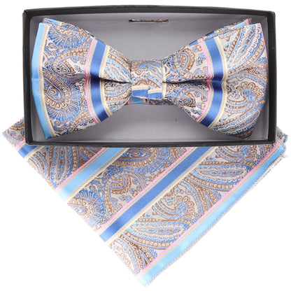 Vittorio Farina Men's Paisley Design Satin Bow Tie & Pocket Square in Gift Box - BH-21113 - Bow Tie & Pocket Square - Vittorio Farina