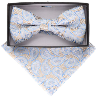 Vittorio Farina Men's Paisley Design Satin Bow Tie & Pocket Square in Gift Box - BH-21113 - Bow Tie & Pocket Square - Vittorio Farina