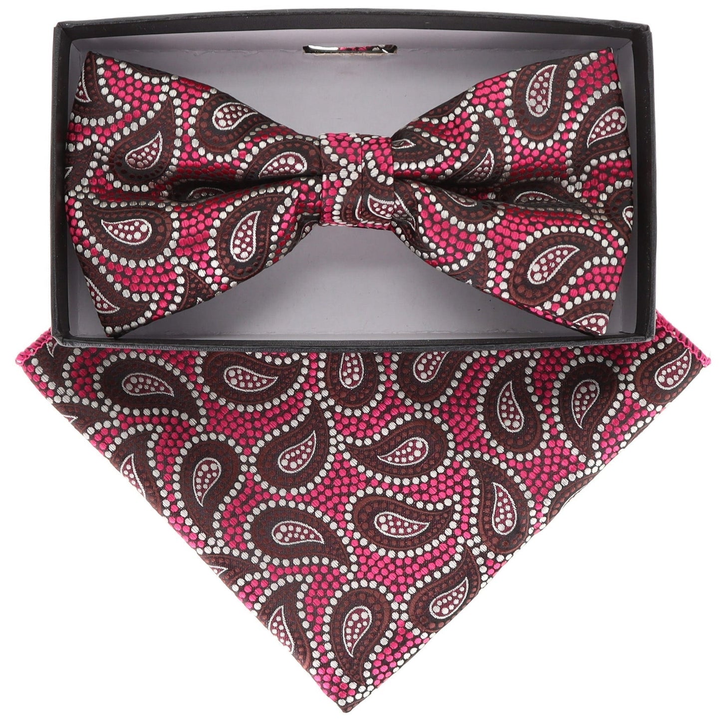 Vittorio Farina Men's Paisley Design Satin Bow Tie & Pocket Square in Gift Box - BH-21116 - Bow Tie & Pocket Square - Vittorio Farina