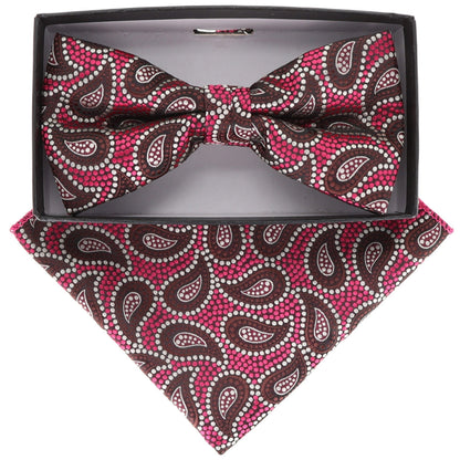 Vittorio Farina Men's Paisley Design Satin Bow Tie & Pocket Square in Gift Box - BH-21116 - Bow Tie & Pocket Square - Vittorio Farina